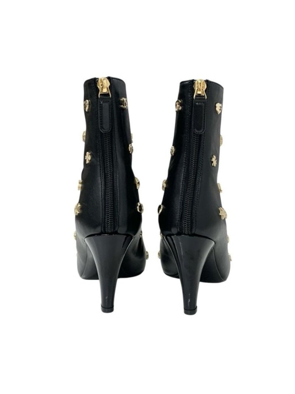 Chanel Boots Short Shoes Leather Patent Black Gold Coco Mark Icon Logo - Picture 5 of 9